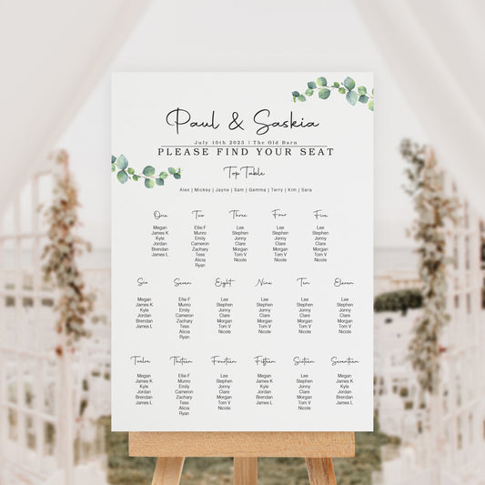 Portrait Eucalyptus Table Plan