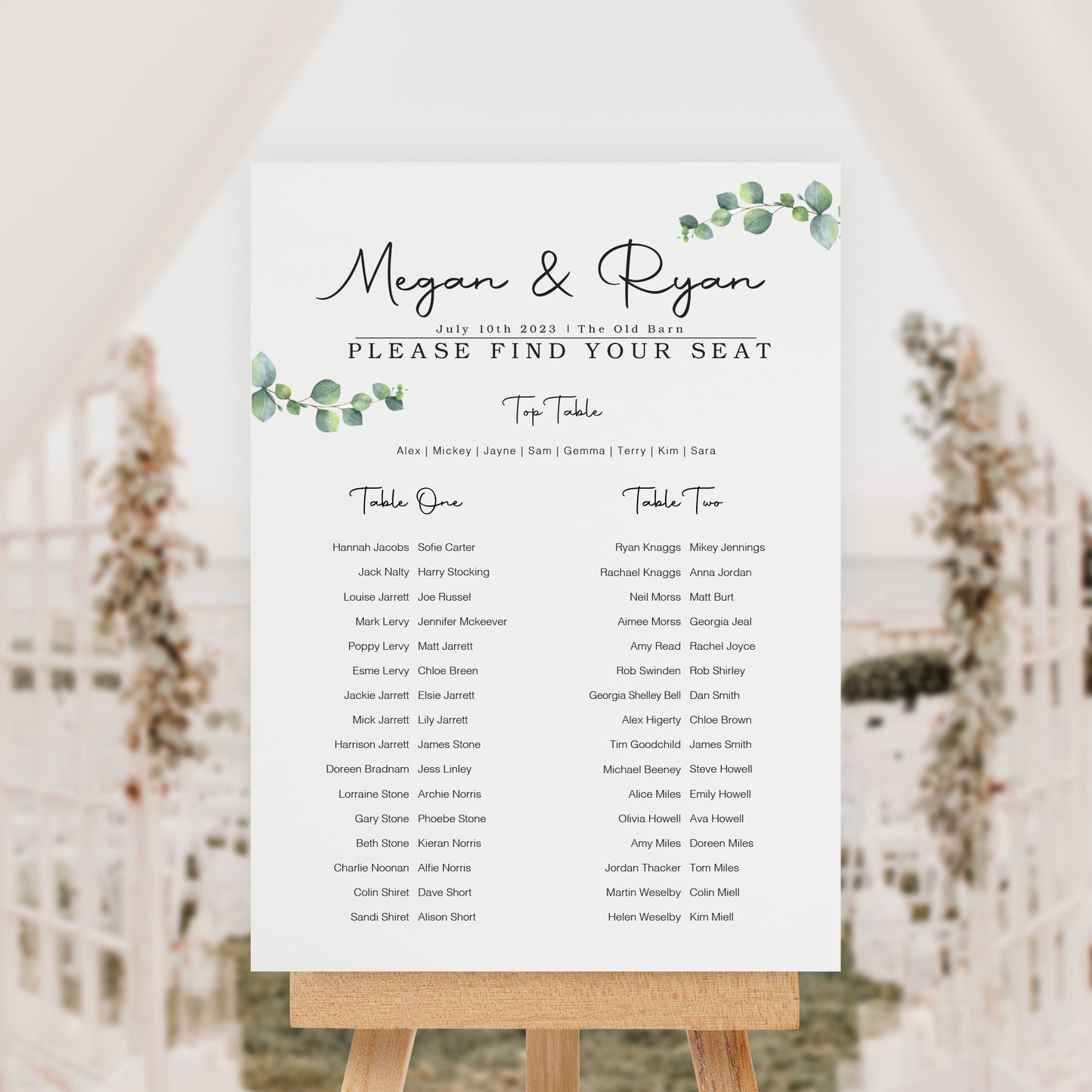 Portrait Eucalyptus Table Plan