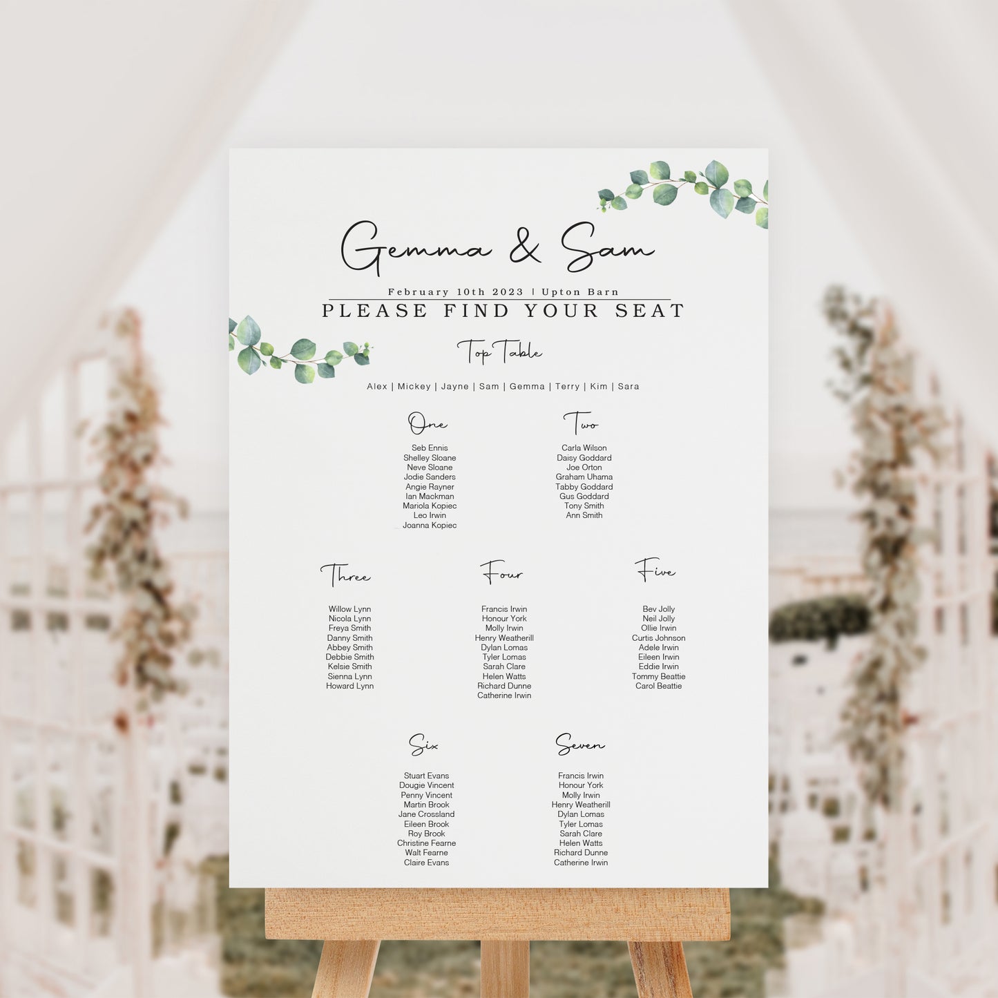 Portrait Eucalyptus Table Plan