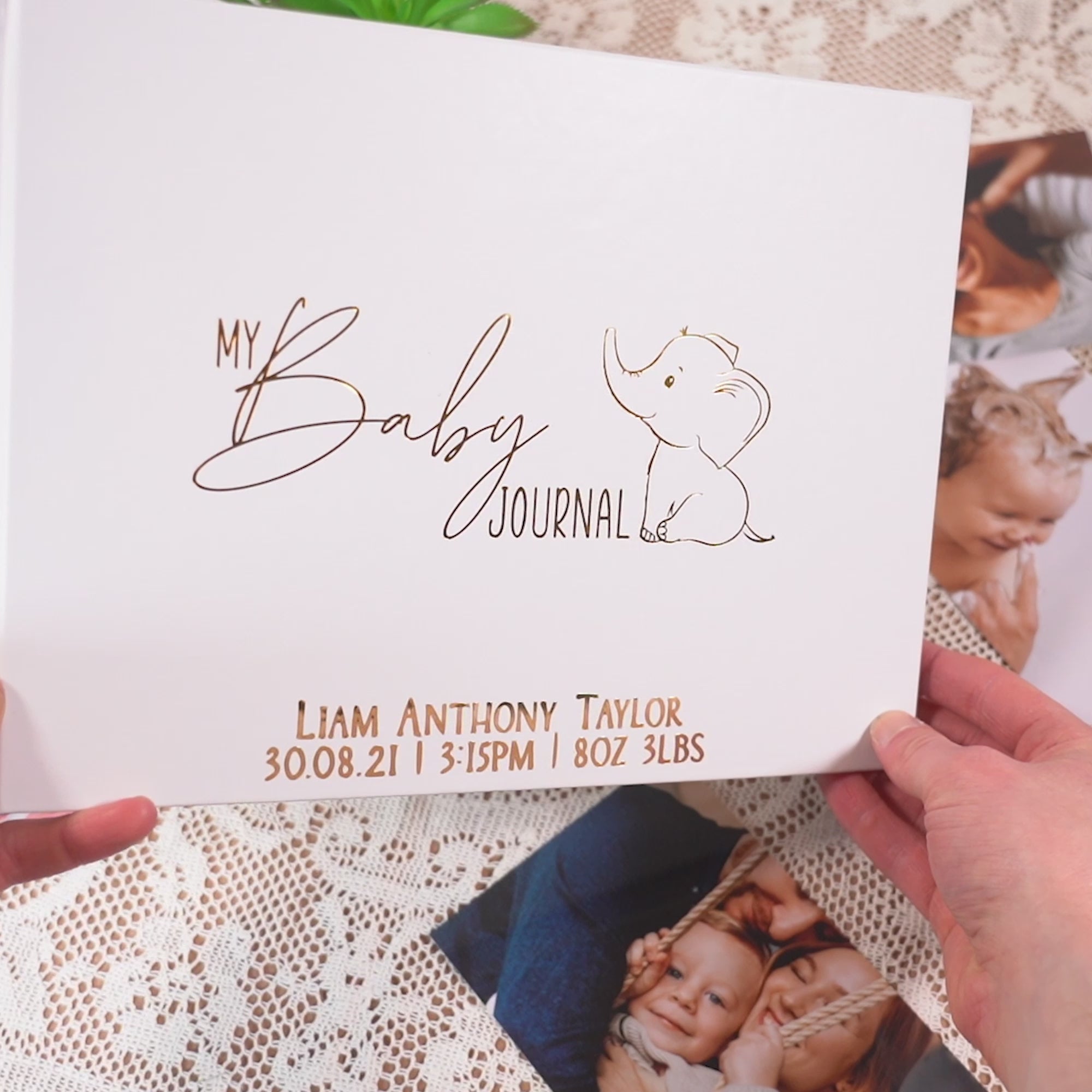 Load video: Personalised Baby Elephant Journal Book